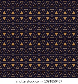 Seamless geometric pattern with bold triangles and interweaving thin lines, hexagon pattern, gold and black pattern, vector illustration