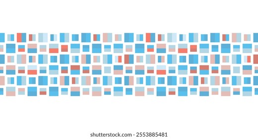 Seamless geometric pattern Border with multi-coloured squares on white background. Stock vector illustration for web and print, home decor, wallpaper, fashion fabric and wrapping paper.