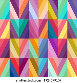 Seamless geometric pattern with bright triangles.