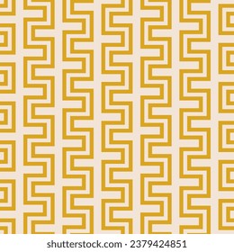 Seamless geometric pattern with broken yellow lines, stripes. Abstract vector background design with meander texture. Simple retro repeat ornament for decor, print, wallaper, carpet, furniture