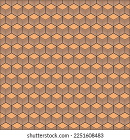 Seamless geometric pattern from brown beige cream cubes. Endless brown beige cream cube background, cube pattern. Abstract design. Optical illusions, isometric cubes vector