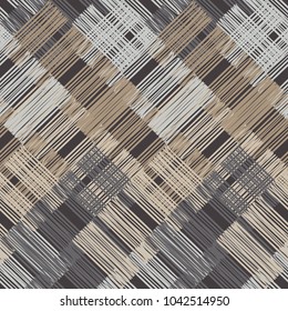 Seamless geometric pattern. Brown floor with wooden texture. Scribble texture. Textile rapport.