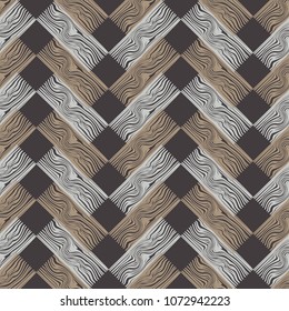 Seamless geometric pattern. Brown floor with wooden texture. Scribble texture. Textile rapport.