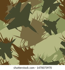 Seamless geometric pattern of Brown and green spots with planes.Print on paper on fabric.Isolated elements.Vector