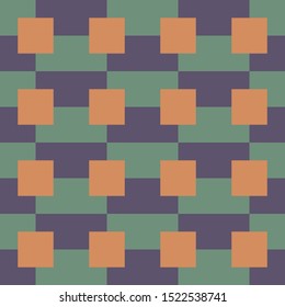 Seamless geometric pattern of Brown, Green and Purple squares and rectangles. Simple and modern shape design. Abstract art. 