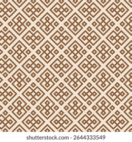 Seamless geometric pattern with brown tribal diamond shapes on beige background, ethnic inspired vector design for textiles and wrapping paper