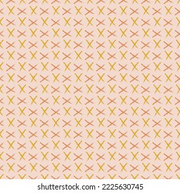 Seamless geometric pattern with brush painted symbols on pink background. Vector print for fabric background, textile