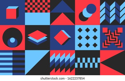 Seamless Geometric Pattern Bundle. Abstract bauhaus background. Vector geometry shape.