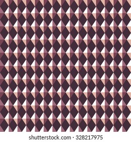 Seamless geometric pattern. Carbon texture. Rhombus convex shine light figures on brown background. Chocolate, coffee colored. Vector 