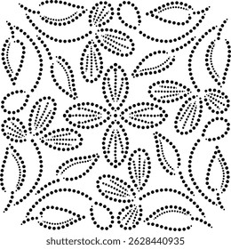 Padrão geométrico sem costura de Central pontilhado flores com folhas de giro periférico, desenhado à mão Polka ponto Floral Vetor Ilustração para tecido almofada cortina tapete papel de parede mesa de bordado etc
