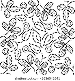 Motif géométrique harmonieux de feuilles pivotantes centrales avec des fleurs périphériques élément de conception de broderie, Illustration vectorielle florale à pois dessinée à la main pour tissu, coussin, rideau, tapis, fond d'écran