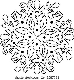 Padrão geométrico contínuo de folhas girando central com flores periféricas Elemento de design de bordado, desenhado à mão Polka ponto Floral Vetor Ilustração para tecido, almofada, cortina, tapete, papel de parede