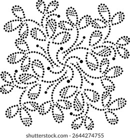 Padrão geométrico contínuo de linhas giratórias centrais com flores periféricas Elemento de projeto bordado, desenhado à mão Polka ponto Floral Vetor Ilustração para tecido, almofada, cortina, tapete, papel de parede