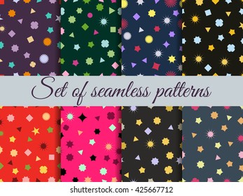 Seamless geometric pattern. Geometric chaos. Wrapping paper. Set seamless pattern with geometric figures. Abstract background.