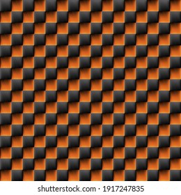 seamless geometric pattern. chess Board. orange and black squares. interweaving. carbon fiber. 3d.the texture of carbon fiber. wallpaper.