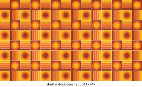 Seamless geometric pattern of circle and rectangle shapes, combination of orange colors. Perfect for printing, design backgrounds, wallpaper and tiles, gift wrapping