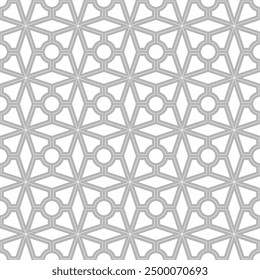 Seamless geometric pattern with circle shapes and crossed lines arranged symmetrically on a white background. Suitable for various design purposes, textiles, tiles, wallpapers, backgrounds, etc.