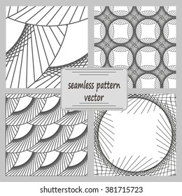 Seamless geometric pattern of circles. Black and white geometric circular pattern. Vector illustration. Set.