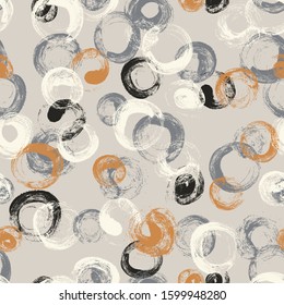 Seamless geometric pattern. Circles. Brush texture.