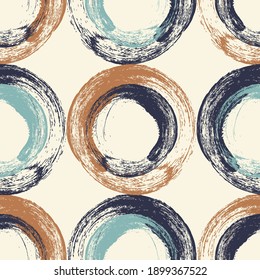 Seamless geometric pattern. Circles. Brush texture.