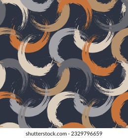 Seamless geometric pattern. Circles. Brush texture.