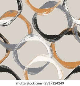 Seamless geometric pattern. Circles. Brush texture.