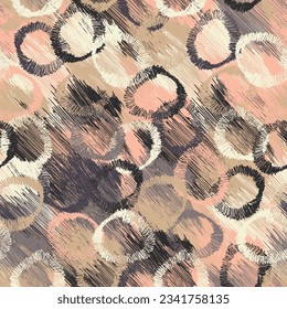 Seamless geometric pattern. Circles. Brush texture.