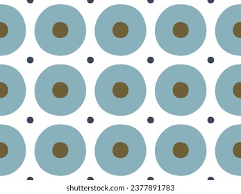 Seamless geometric pattern with circles and dots blue white background. Modern fabric textile swatch allower print block. Vector illustration.