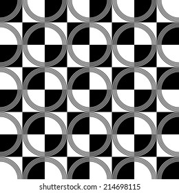 Seamless geometric pattern with circles on a checkerboard background