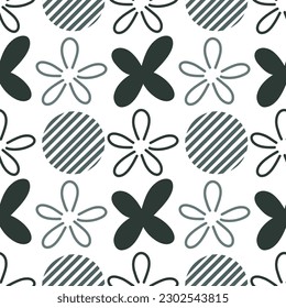 Seamless geometric pattern of circles, pictograms of colors on a white background. Modern background in a flat style. For printing on fabric, wallpaper, paper, curtains.