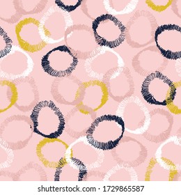 Seamless geometric pattern. Circles. Pink background.