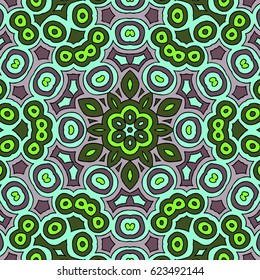 Seamless Geometric Pattern with Circles and Rings. Symmetric Motif
