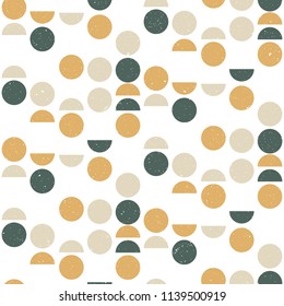 Seamless geometric pattern with circles and semicircles in scandinavian style. Abstract modern background. Vector wallpaper.