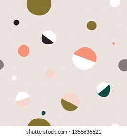 Seamless geometric pattern with circles and semicircles. Scandinavian textile pattern. Abstract modern background. Vector wallpaper.