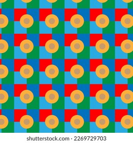 Seamless geometric pattern with circles and squares. Vector illustration.