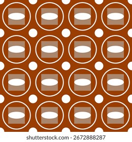 Seamless geometric pattern with circles and squares on an orange background