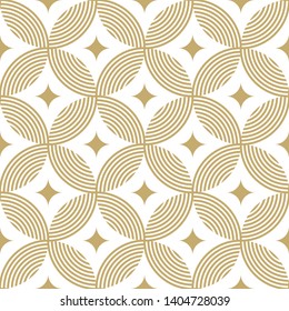 Seamless geometric pattern of circles and stars on a white background. Seamless grid background