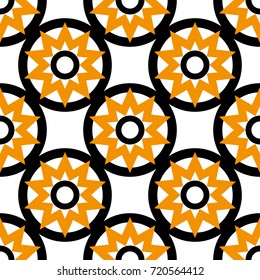 Seamless geometric pattern with circles and stars. Vector art.