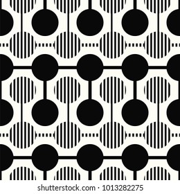Seamless geometric pattern. Circles and stripes. White background.