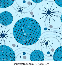 seamless geometric pattern of circles-vector illustration. The squares in the circle, the ring and the dandelion.