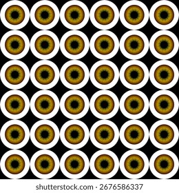 Seamless geometric pattern with circular shapes resembling hazel eyes. Symmetrical design with natural brown-green gradient tones creates an abstract yet organic optical effect. Square vector backgrou