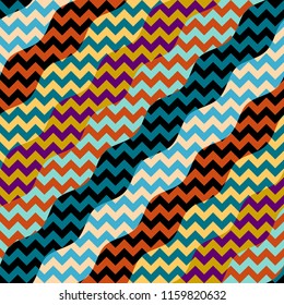 Seamless geometric pattern. Classic chevron pattern in a patchwork collage style. Vector image.