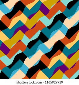 Seamless geometric pattern. Classic chevron pattern in a patchwork collage style. Vector image.