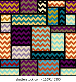 Seamless geometric pattern. Classic chevron pattern in a patchwork collage style. Vector image.