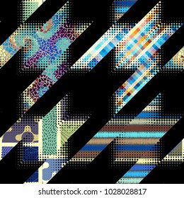 Seamless geometric pattern. Classic Hounds-tooth pattern in a patchwork collage style.