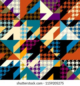 Seamless geometric pattern. Classic Hounds-tooth pattern in a patchwork collage style. Vector image.