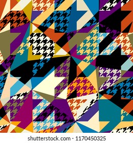 Seamless geometric pattern. Classic Hounds-tooth pattern in a patchwork collage style. Vector image.