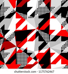 Seamless geometric pattern. Classic Hounds-tooth pattern in a patchwork collage style. Vector image.