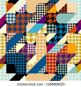 Seamless geometric pattern. Classic Hounds-tooth pattern in a patchwork collage style. Vector image.