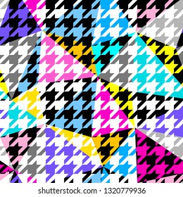 Seamless geometric pattern. Classic Hounds-tooth pattern in a patchwork collage style. Vector image.